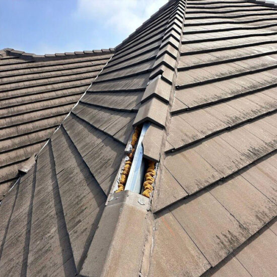 A close up of the roof of a house