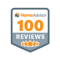 A badge that says homeadvisor 1 0 0 reviews.