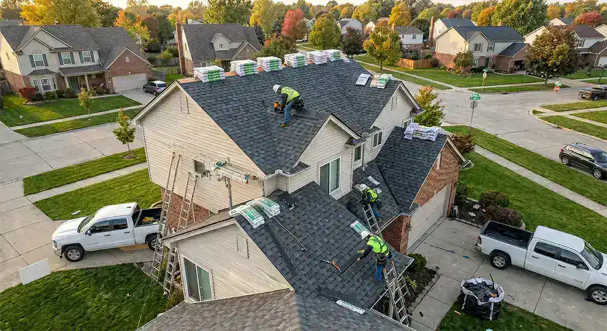 Complete reroof project on colonial-style home in Macomb County Michigan