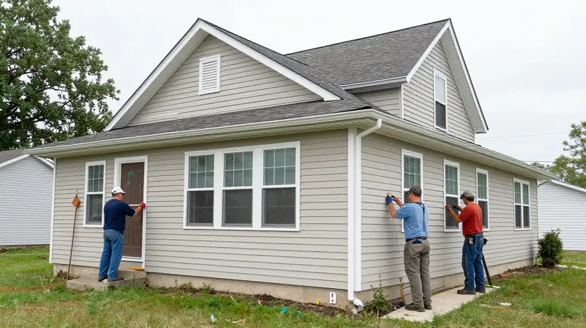3G Home Exteriors siding crew working on a home exterior in Wyandotte Michigan