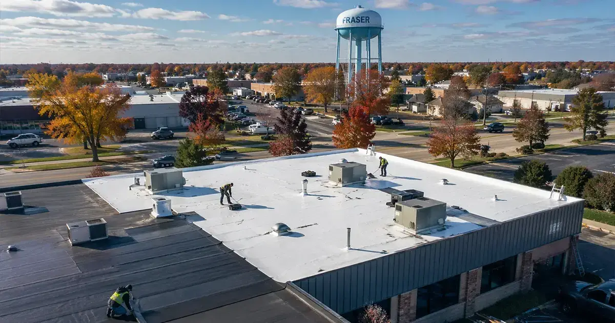 Commercial roofing team from 3G Home Exteriors working in Fraser MI