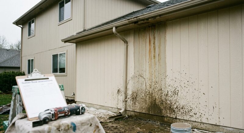 Gutter stains and splashback reviewed before exterior painting