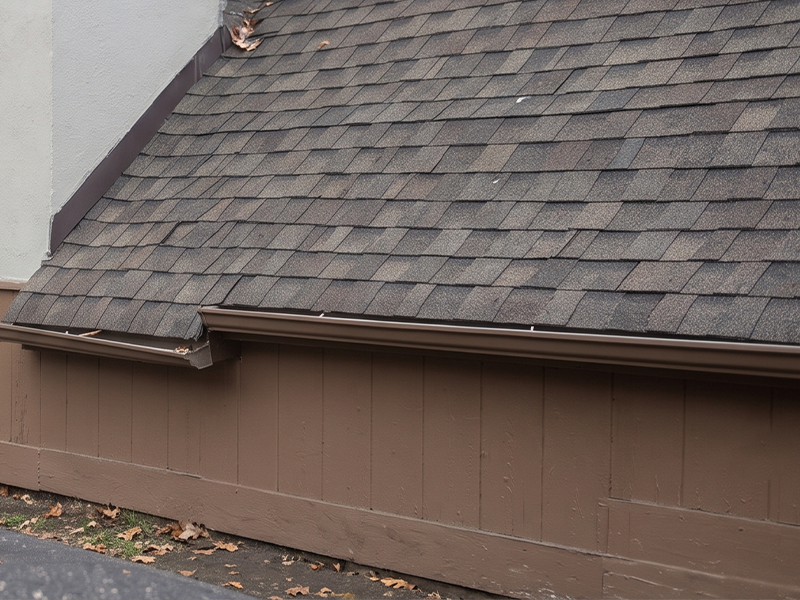 After permanent storm damage repair showing rebuilt roof surface and finished shingles
