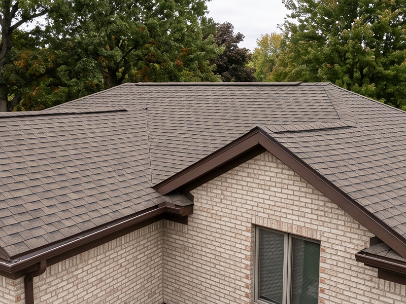 After residential roof replacement showing new asphalt shingles and a clean finished roofline