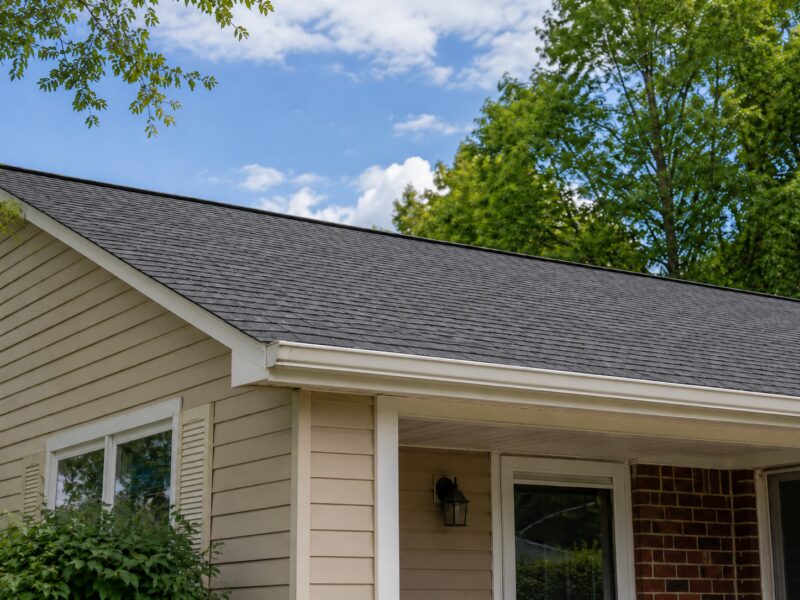 Ridge and valley detailing on a completed roof