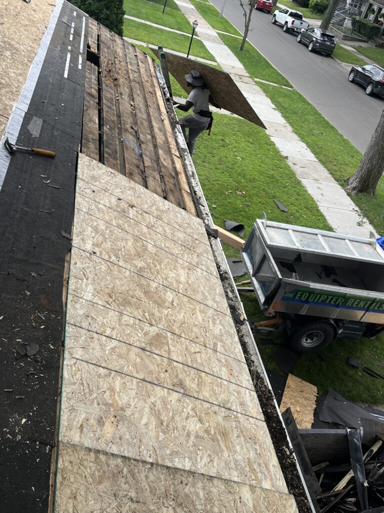 Roof deck exposed during residential tear off