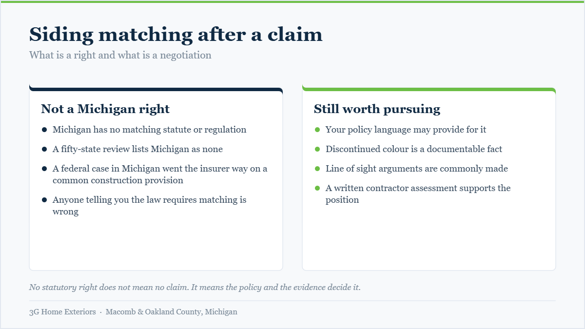 Chart contrasting the absence of a Michigan matching statute with the arguments still available under policy language